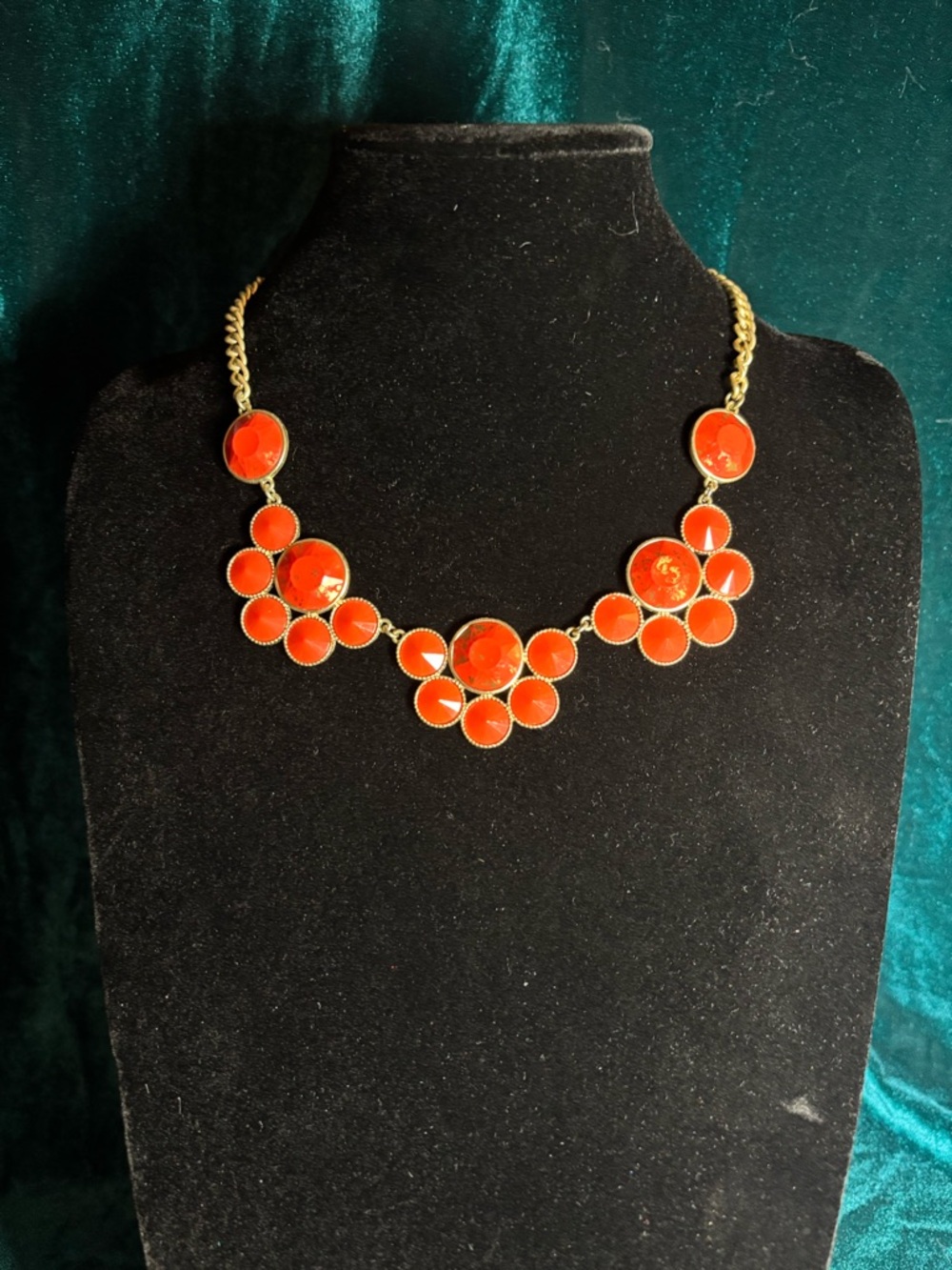 Gold-Tone Coral colored Statement Bib Necklace